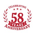 58 years anniversary celebration logotype. 58th anniversary logo. Vector and illustration.