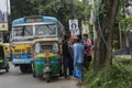 12th September, 2021, Kolkata, West Bengal, India: A private road bus and auto rikshaw crushed and few people urguing regarding