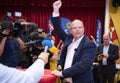 Member of the German parliament (Bundestag) for SSW, Stefan Seidler, celebrating his victory in the election night