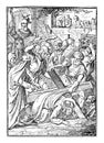 Vintage Antique Religious Biblical Drawing or Engraving of Jesus and 7th or Seventh Station of the Cross or Way of the