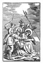 Vintage Antique Religious Biblical Drawing or Engraving of Jesus and 7th or Seventh Station of the Cross or Way of the