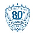 80th shield anniversary logo. 80th vector and illustration. Royalty Free Stock Photo