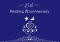 25th Silver wedding cute anniversary card Royalty Free Stock Photo