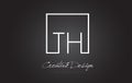TH Square Frame Letter Logo Design with Black and White Colors.