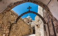 The 9th station of the cross in Via Dolorosa at the entree to the Coptic Orthodox Patriarchate, St. Anthony Coptic Monastery,  in Royalty Free Stock Photo
