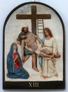 13th Stations of the Cross, Jesus` body is removed from the cross Royalty Free Stock Photo