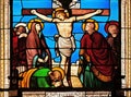 12th Stations of the Cross, Jesus dies on the cross, stained glass windows in the Saint Eugene - Saint Cecilia Church, Paris Royalty Free Stock Photo