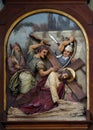 7th Stations of the Cross, Jesus falls the second time, Basilica of the Sacred Heart of Jesus in Zagreb Royalty Free Stock Photo