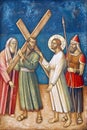 5th Stations of the Cross, Simon of Cyrene carries the cross, Church of the Precious Blood of Jesus in Zagreb, Croatia