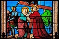 6th Stations of the Cross, Veronica wipes the face of Jesus, stained glass windows in the St Eugene - St Cecilia Church, Paris Royalty Free Stock Photo