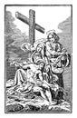 Vintage Antique Religious Biblical Drawing or Engraving of Jesus and 13th or Thirteenth Station of the Cross or Way of