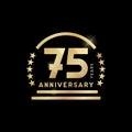 75th year anniversary golden emblem. Vector icon.