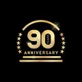 90th year anniversary golden emblem. Vector icon.