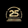 25th year anniversary golden emblem. Vector icon.