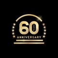 60th year anniversary golden emblem. Vector icon. Royalty Free Stock Photo