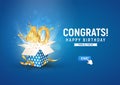 40 th years anniversary banner with open burst gift box. Template fortieth birthday celebration and abstract text on blue Royalty Free Stock Photo