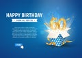 60 th years anniversary banner with open burst gift box. Template sixtieth birthday celebration and abstract text on blue