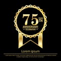 75th years anniversary celebration. anniversary logo with golden jagged edge ring elegance isolated on black background, vector