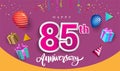 85th Years Anniversary Celebration Design, with gift box and balloons, ribbon, Colorful Vector template elements for your birthday