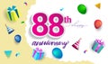 88th Years Anniversary Celebration Design, with gift box and balloons, ribbon, Colorful Vector template elements for your birthday