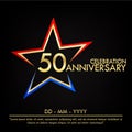 50th years anniversary celebration emblem. anniversary elegance golden logo with red and blue star shape. vector illustration Royalty Free Stock Photo