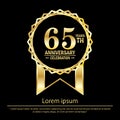 65th years anniversary celebration. anniversary logo with golden jagged edge ring elegance isolated on black background, vector