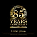 85th years anniversary celebration logo with golden ring elegant isolated on black background, vector illustration template design