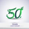 50th years anniversary celebration logotype with leaf and green colored. Vector design for greeting card and invitation card on. Royalty Free Stock Photo