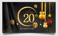 20th years anniversary design for greeting cards and invitation, with balloon, confetti and gift box, elegant design with gold and