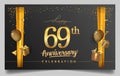 69th years anniversary design for greeting cards and invitation, with balloon, confetti and gift box, elegant design with gold and