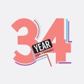 34th Years Anniversary Logo Birthday Celebration Abstract Design Vector