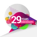 29th Years Anniversary logo with colorful geometric background, vector design template elements for your birthday celebration