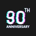 90th Years Anniversary Logo with Glitch Effect Style Vector for Banner, Poster, Flyer, Event Logo