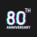 80th Years Anniversary Logo with Glitch Effect Style Vector for Banner, Poster, Flyer, Event Logo