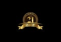21th years anniversary logo template, vector design birthday celebration, Golden anniversary emblem with ribbon.