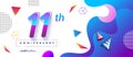 11th years anniversary logo, vector design birthday celebration with colorful geometric background and circles shape Royalty Free Stock Photo