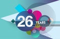 26th years anniversary logo, vector design birthday celebration with colorful geometric background and circles shape