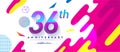 36th years anniversary logo, vector design birthday celebration with colorful geometric background and circles shape Royalty Free Stock Photo