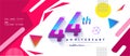 44th years anniversary logo, vector design birthday celebration with colorful geometric background and circles shape Royalty Free Stock Photo
