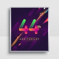 44th years anniversary logo, vector design for invitation and poster birthday celebration with colorful abstract background Royalty Free Stock Photo