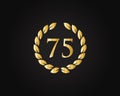 75th Years Anniversary Ring Logo Template. 75th Years Anniversary Logo With Golden Ring Isolated On Black Background, For Birthday