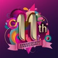 11th years anniversary wreath ribbon logo, geometric background