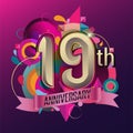 19th years anniversary wreath ribbon logo, geometric background Royalty Free Stock Photo