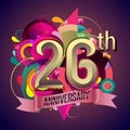 26th years anniversary wreath ribbon logo, geometric background