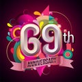 69th years anniversary wreath ribbon logo, geometric background