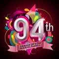94th years anniversary wreath ribbon logo, geometric background Royalty Free Stock Photo