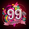 99th years anniversary wreath ribbon logo, geometric background Royalty Free Stock Photo