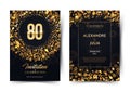 80th years birthday vector black paper luxury invitation double card. Eighty years wedding anniversary celebration
