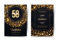 58th years birthday vector black paper luxury invitation double card. Fifty eight years wedding anniversary celebration