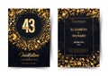 43th years birthday vector black paper luxury invitation double card. Forty three years wedding anniversary celebration